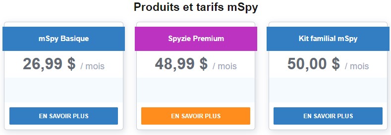 Mspy prix Forfaits et tarifs